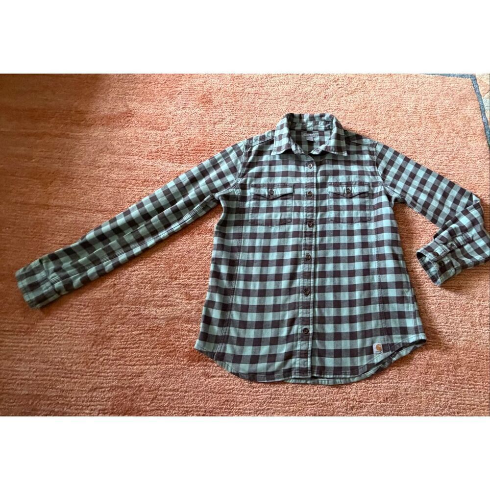 Carhartt Flannel Shirt Size M Blue Plaid Soft Fitted